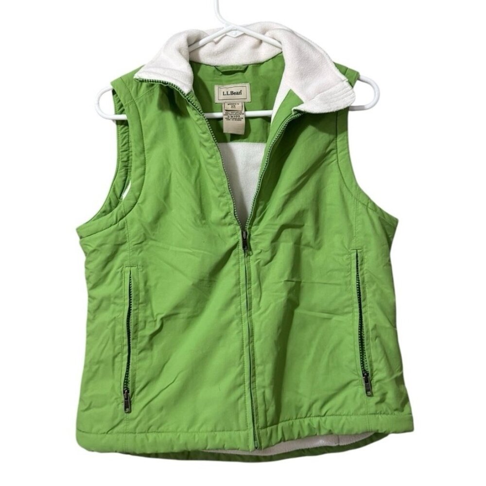 LL Bean Vest Women Size XS Regular Green Full Zip Pockets Jacket Preppy Outdoor